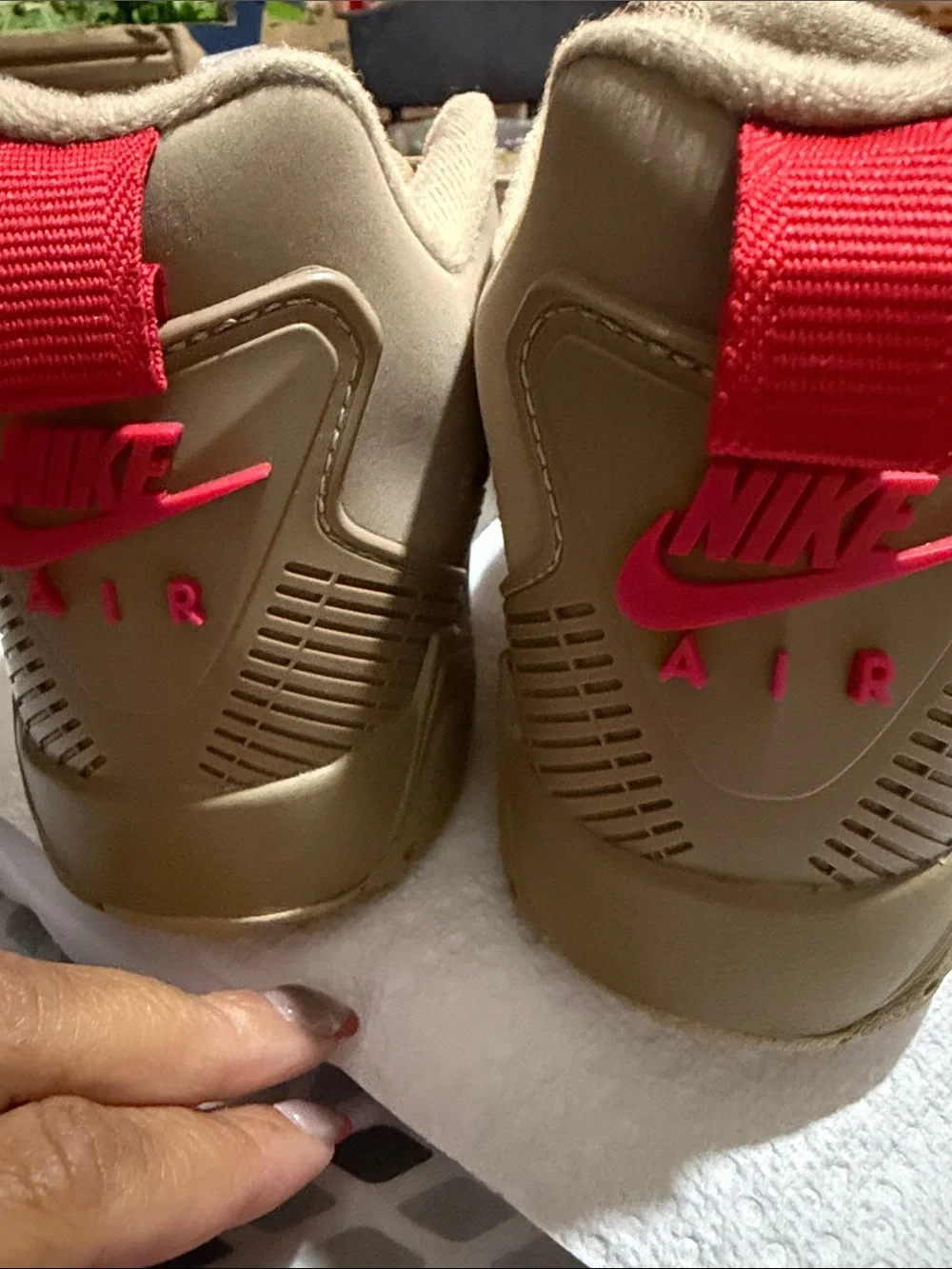 Nike Kids Tan Sneakers with Red Accents